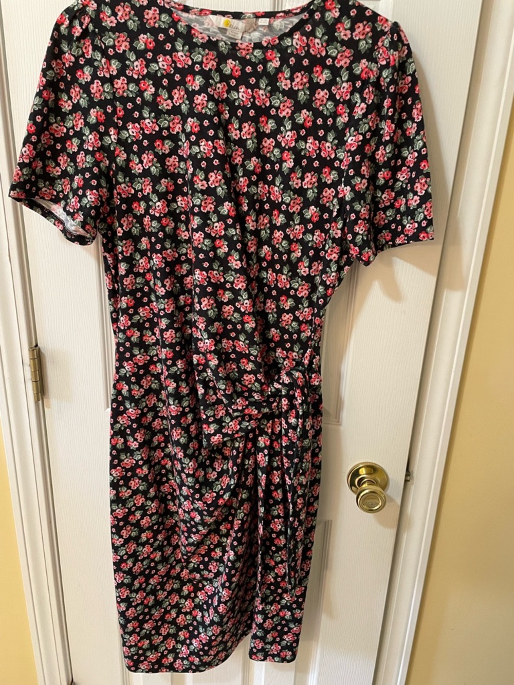 Boden Black Floral Dress Size 12L (UK 16L) Twist Knot Waist Midi